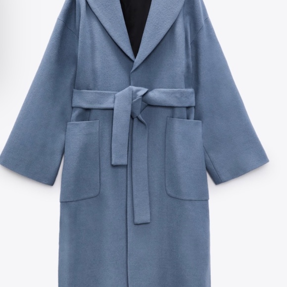 Zara Wool Blue Belted Spring Coat Sz. XL - Picture 2 of 9